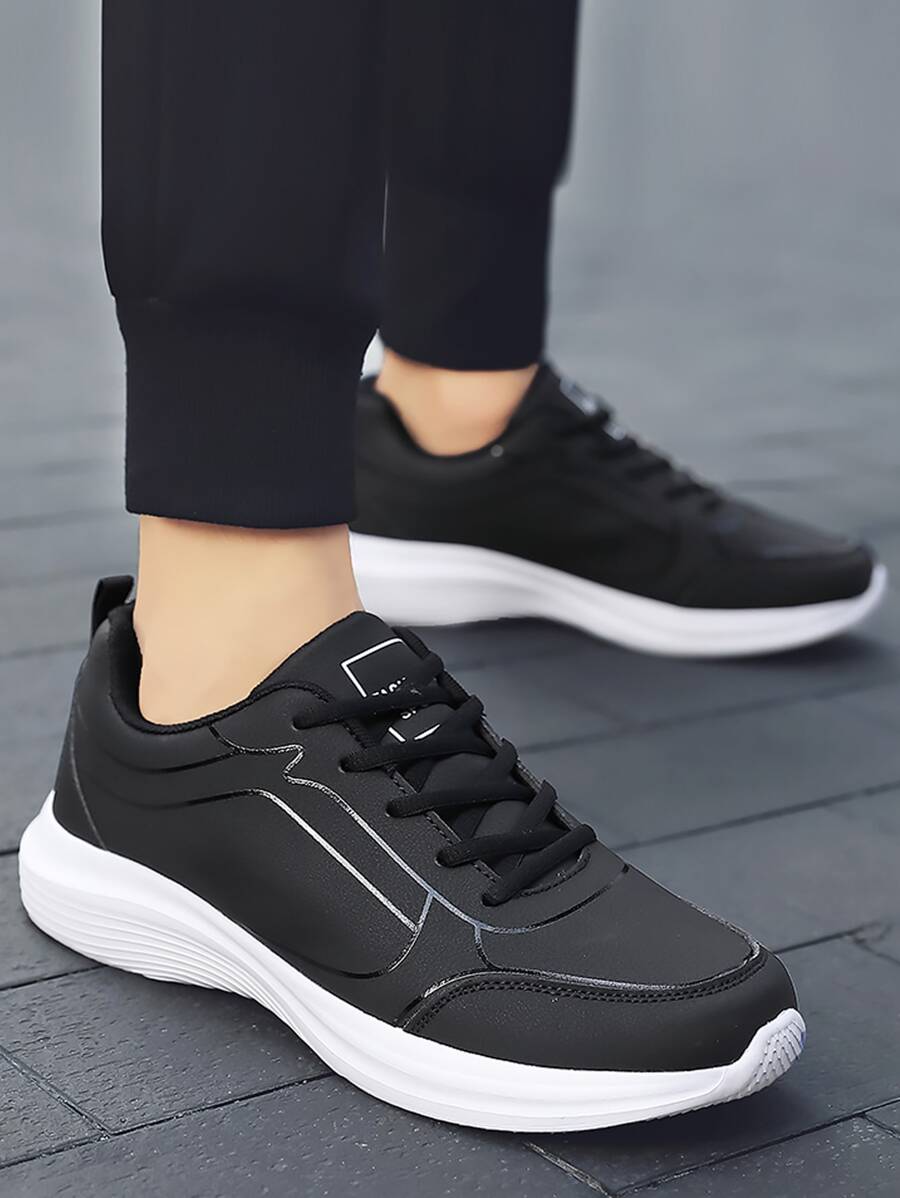 Men Letter Graphic Lace-up Front Running Shoes - Black - View 1