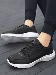 Men Letter Graphic Lace-up Front Running Shoes - Black - View 2