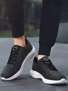 Men Letter Graphic Lace-up Front Running Shoes - Black - View 3