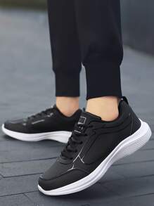 Men Letter Graphic Lace-up Front Running Shoes - Black - View 4