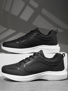 Men Letter Graphic Lace-up Front Running Shoes - Black - View 5
