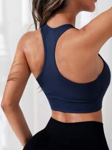 Easithlete High Support Zip Front Sports Bra - Navy Blue - View 2