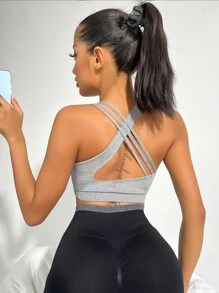 Yoga Sxy Criss Cross Back Sports Bra - Grey - View 1
