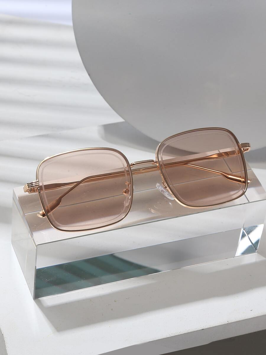 Women's Fashion Oversized Solid Color Eyeglasses - Champagne - View 1