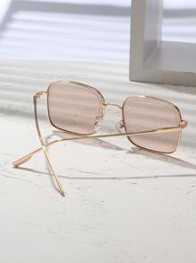Women's Fashion Oversized Solid Color Eyeglasses - Champagne - View 4