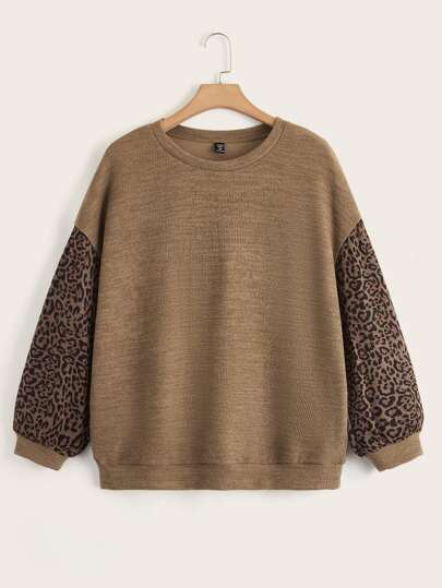 SHEIN Unity Sudadera con estampado de leopardo de hombros caídos
