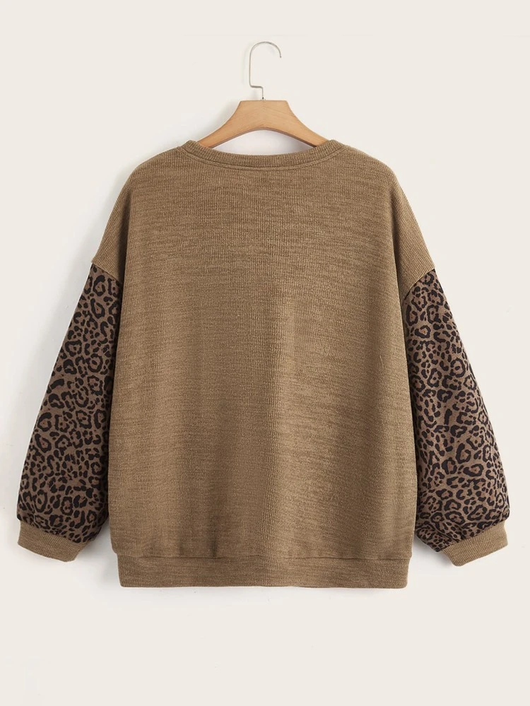Plus Leopard Print Drop Shoulder Sweatshirt Winter Fall Autumn