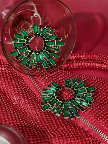 SHEIN SXY 水鑽裝飾耳釘 - 墨綠色 - 查看 6