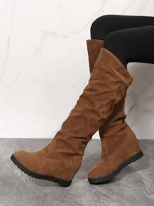 Slip On Faux Suede Wedge Boots - Brown - View 3