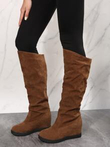 Slip On Faux Suede Wedge Boots - Brown - View 5