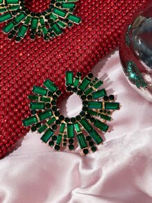 SHEIN SXY 水鑽裝飾耳釘 - 墨綠色 - 查看 7