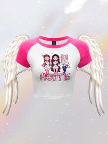 SHEIN ICON Top Cây trồng 90s Tay Raglan Đồ họa chữ và hình - Nhiều màu - Xem 1