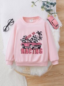 小女童汽車和字母圖案運動衫