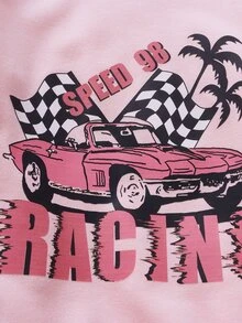 小女童汽車和字母圖案運動衫