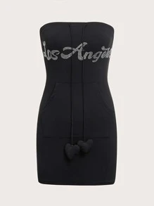 SHEIN ICON Vestido ajustado tubo con diseño de diamante de imitación - Negro - Ver 1