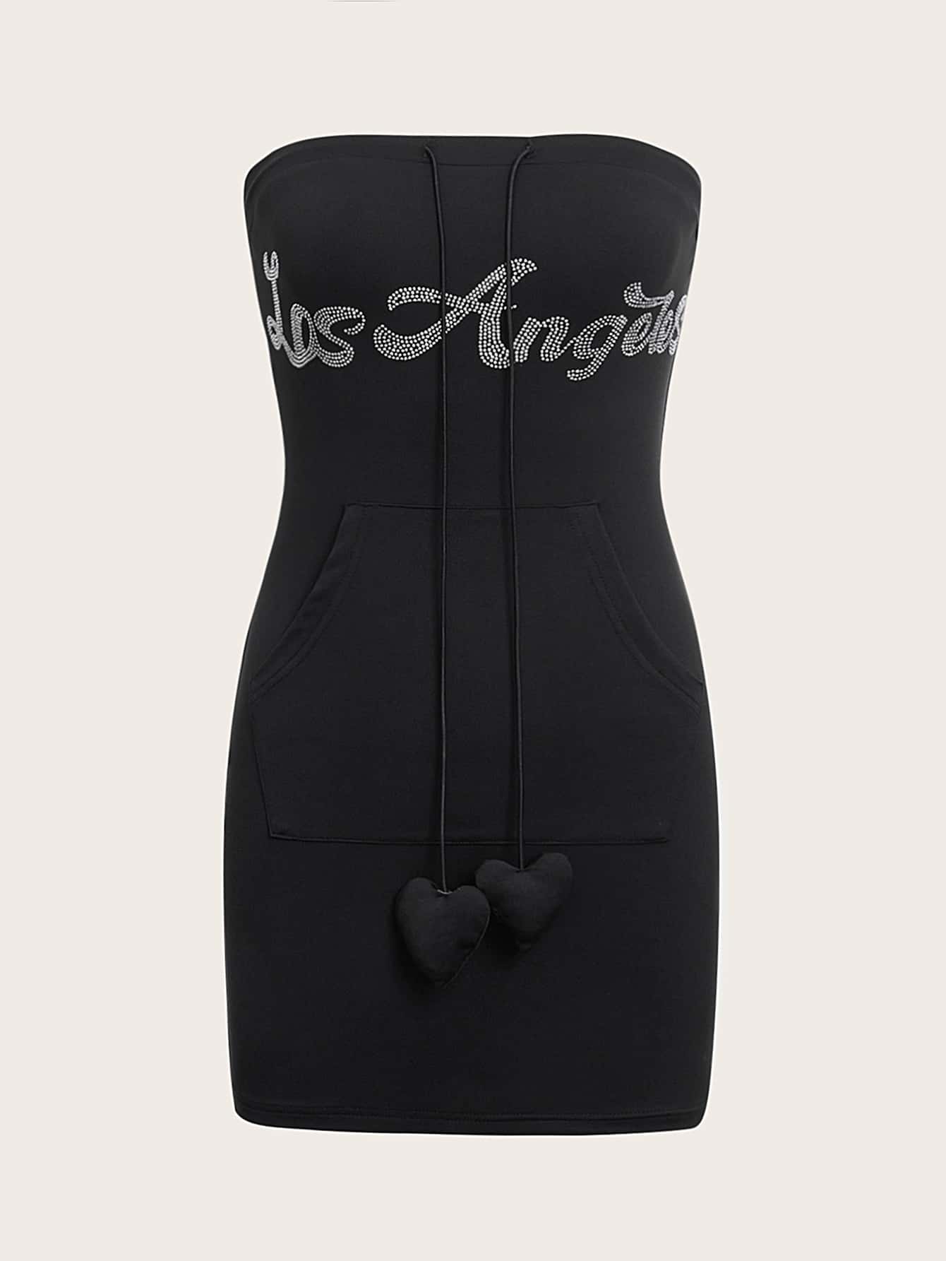 SHEIN ICON Vestido ajustado tubo con diseño de diamante de imitación - Negro - Ver 1