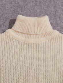 SHEIN Toddler Boys Turtleneck Ribbed Knit Drop Shoulder Jumper - Beige - View 4