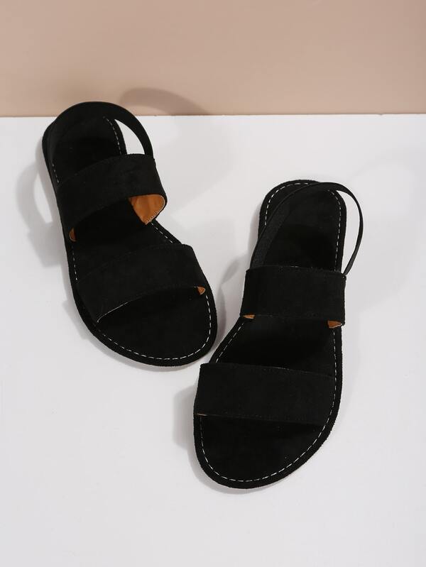 Women Double Strap Flat Sandals, Elegant Black Fabric Slingback Sandals SHEIN USA