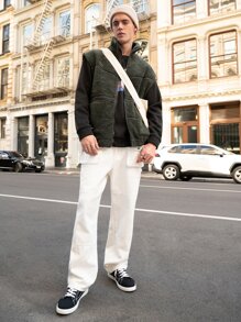 Manfinity Hombres Cazadora chaleco con diseño de parche teddy - Verde militar - Ver 5