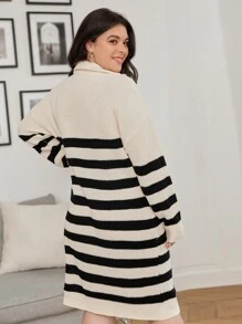 Mulvari Plus Striped Pattern Drop Shoulder Jumper Dress - Multicolor - View 2