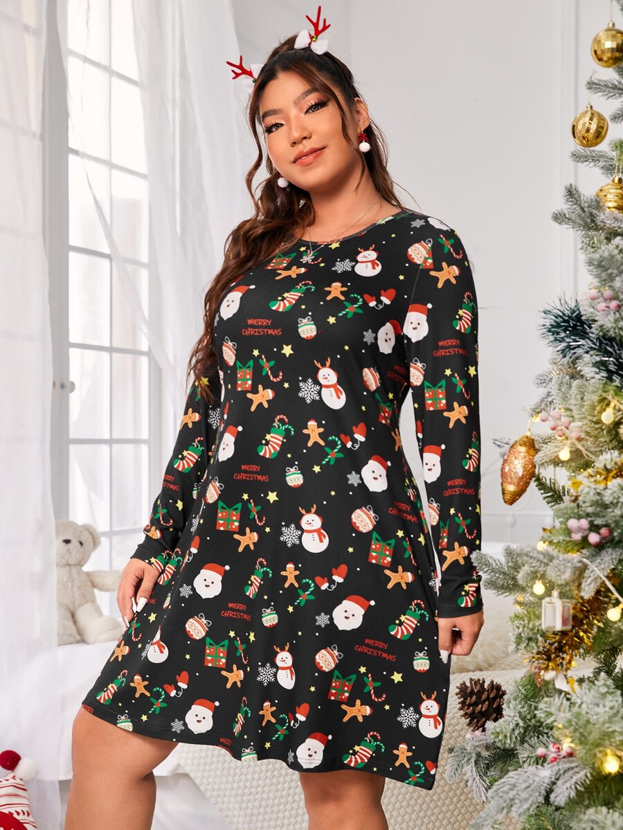 SHEIN Unity Plus Christmas Print Tee Dress - Multicolor - View 1