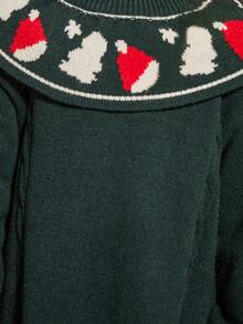 Toddler Girls Christmas Pattern Mock Neck Ruffle Trim Jumper Dress - Dark Green - View 3