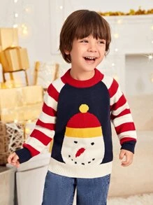 Toddler Boys Stripe & Snowman Pattern Raglan Sleeve Jumper - Multicolor - View 1