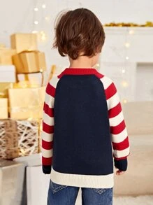 Toddler Boys Stripe & Snowman Pattern Raglan Sleeve Jumper - Multicolor - View 2