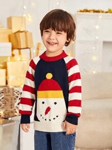 Toddler Boys Stripe & Snowman Pattern Raglan Sleeve Jumper - Multicolor - View 3