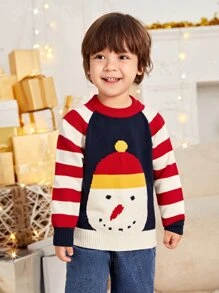 Toddler Boys Stripe & Snowman Pattern Raglan Sleeve Jumper - Multicolor - View 4