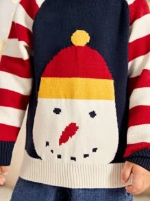 Toddler Boys Stripe & Snowman Pattern Raglan Sleeve Jumper - Multicolor - View 5