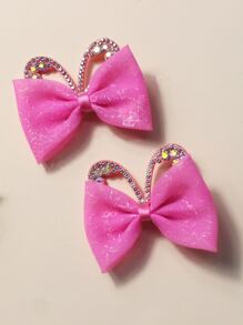 2pcs Toddler Girls Rhinestone & Bow Decor Hair Clip - Pink - View 3