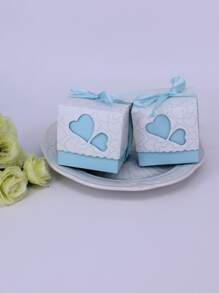 10 cái Hộp Quà Hình Trái Tim - Xanh và trắng - Xem 1