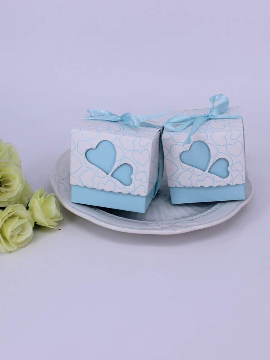 10 cái Hộp Quà Hình Trái Tim - Xanh và trắng - Xem 1