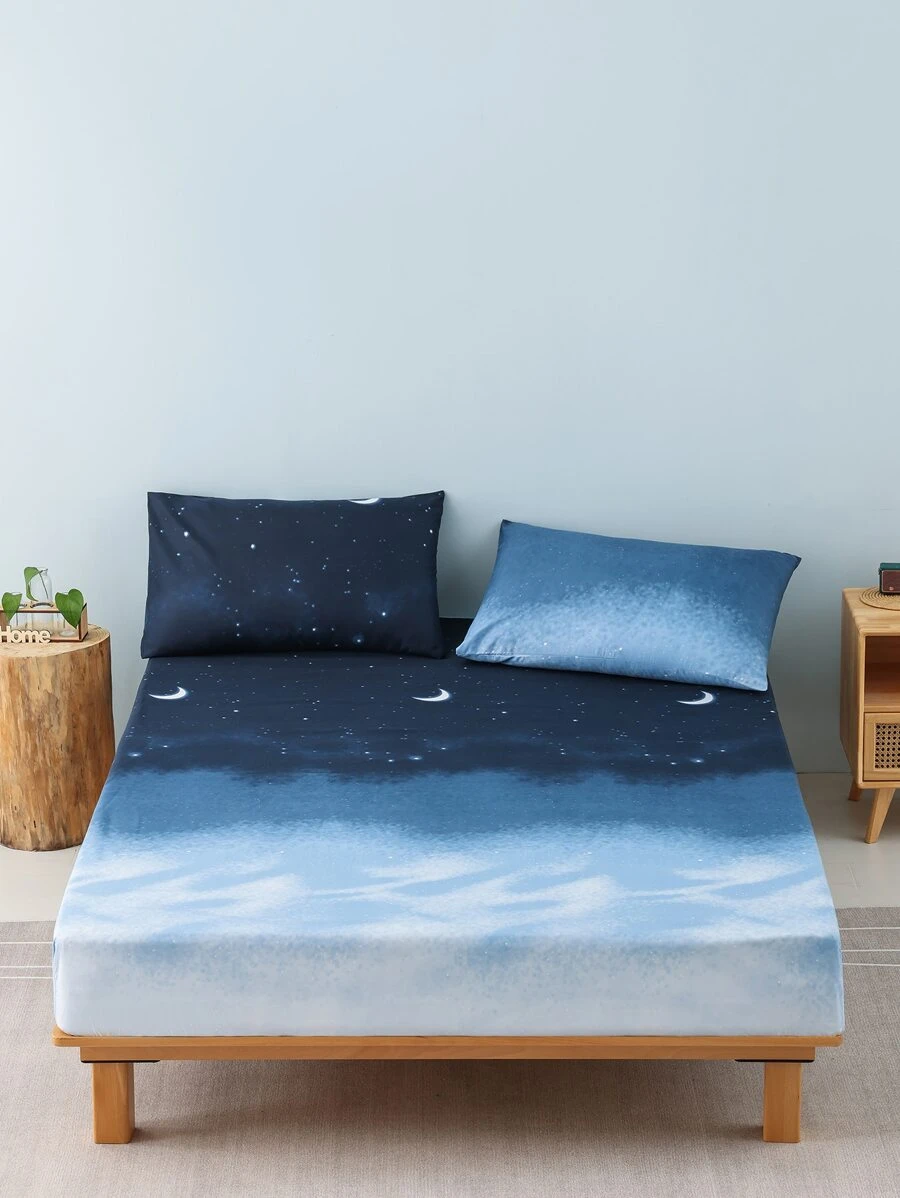 Galaxy Print Fitted Sheet Set Without Filler - Multicolor - View 1