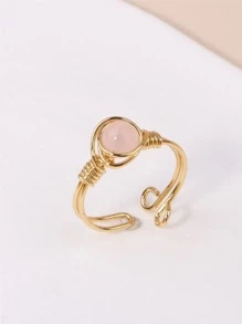 Stone Decor Cuff Ring - Yellow Gold - View 1