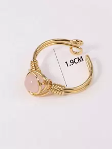 Stone Decor Cuff Ring - Yellow Gold - View 3