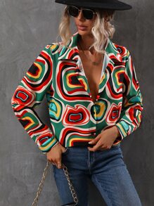 SHEIN LUNE Camisa con estampado con botón - Multicolor - Ver 1