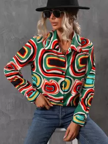 SHEIN LUNE Camisa con estampado con botón - Multicolor - Ver 4