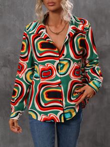 SHEIN LUNE Camisa con estampado con botón - Multicolor - Ver 6