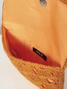 鏤空貝殼邊鉤針編織袋 - 橘色 - 查看 4