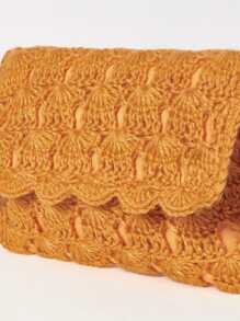 鏤空貝殼邊鉤針編織袋 - 橘色 - 查看 5