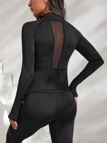 Yoga Basic Mesh Insert Top & Sports Set With Phone Pocket Fit Set - Black - View 5