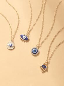 4入組簡約風格邪惡之眼吊墜項鍊適合女士 - 彩色 - 查看 2