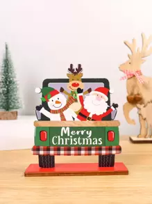 1pc Christmas Car & Snowman Pattern Decoration Craft - Multicolor - View 1
