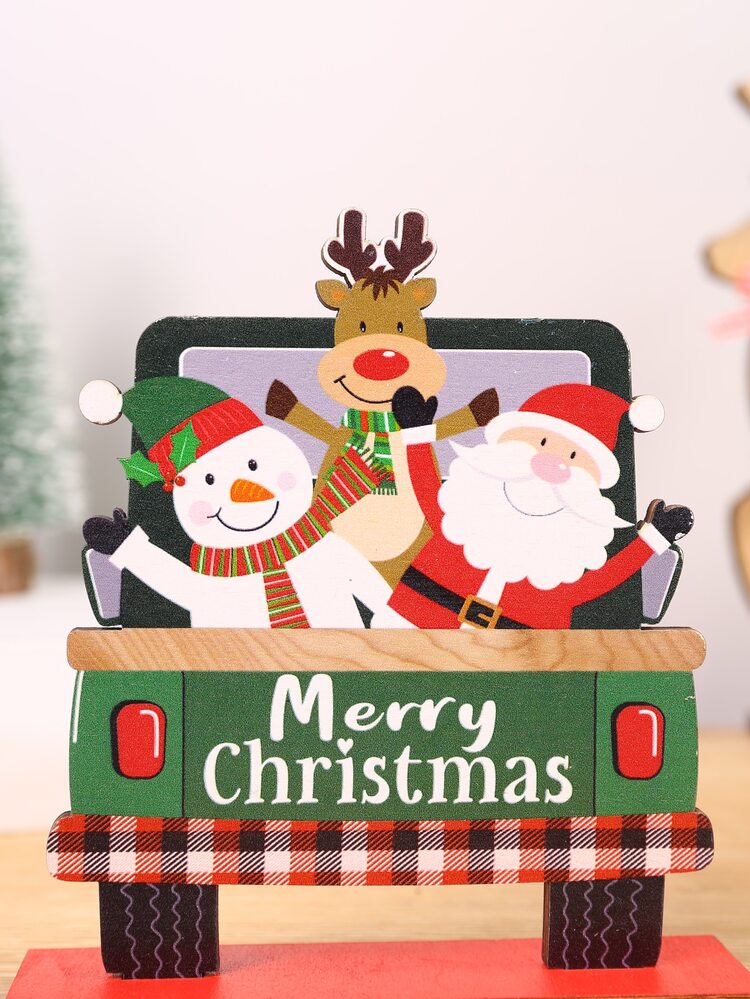 1pc Christmas Car & Snowman Pattern Decoration Craft - Multicolor - View 5