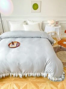 Funda de edredón sin relleno liso con diseño de fruncido - Gris - Ver 1