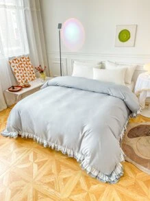 Funda de edredón sin relleno liso con diseño de fruncido - Gris - Ver 3