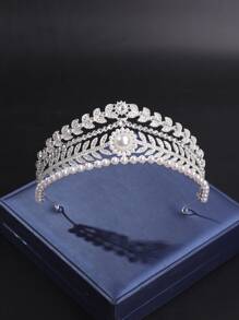 珍珠和花朵裝飾新娘髮箍 - 銀色 - 查看 1