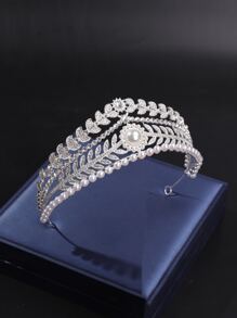 珍珠和花朵裝飾新娘髮箍 - 銀色 - 查看 2